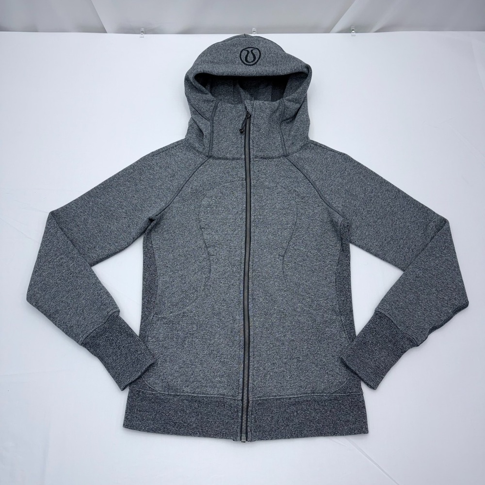Lululemon Scuba Hoodie Jacket Womens 4 Heather Dark Gray Full Zip Thumb Holes